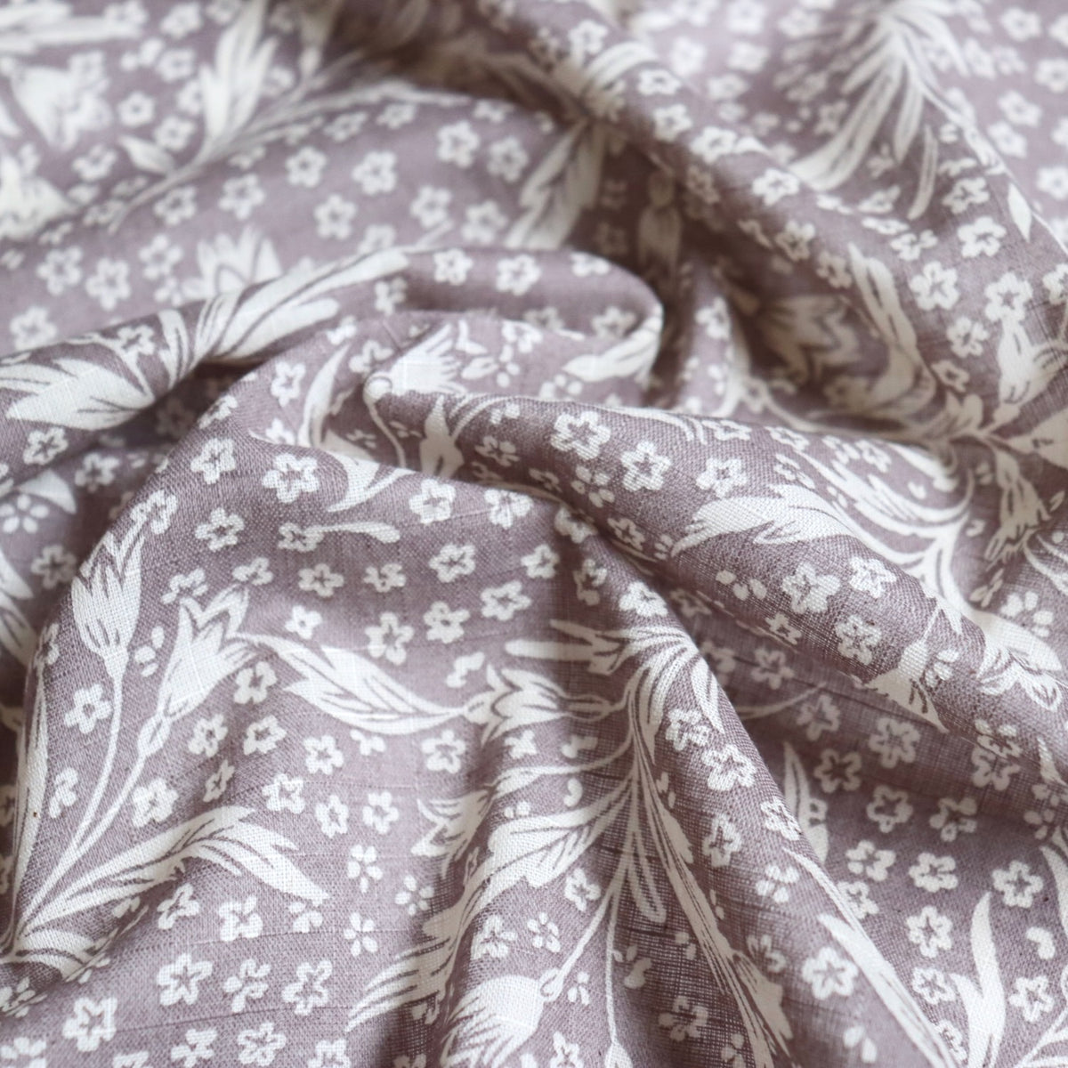 Swatch — Woodcut Floral Linen Cotton Dobby — Fig