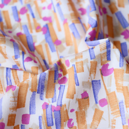 Japanese cotton fabric with colorful dashed lines on white
