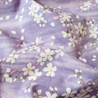 cherry blossom print cotton fabric made in Japan textured weave purple and white