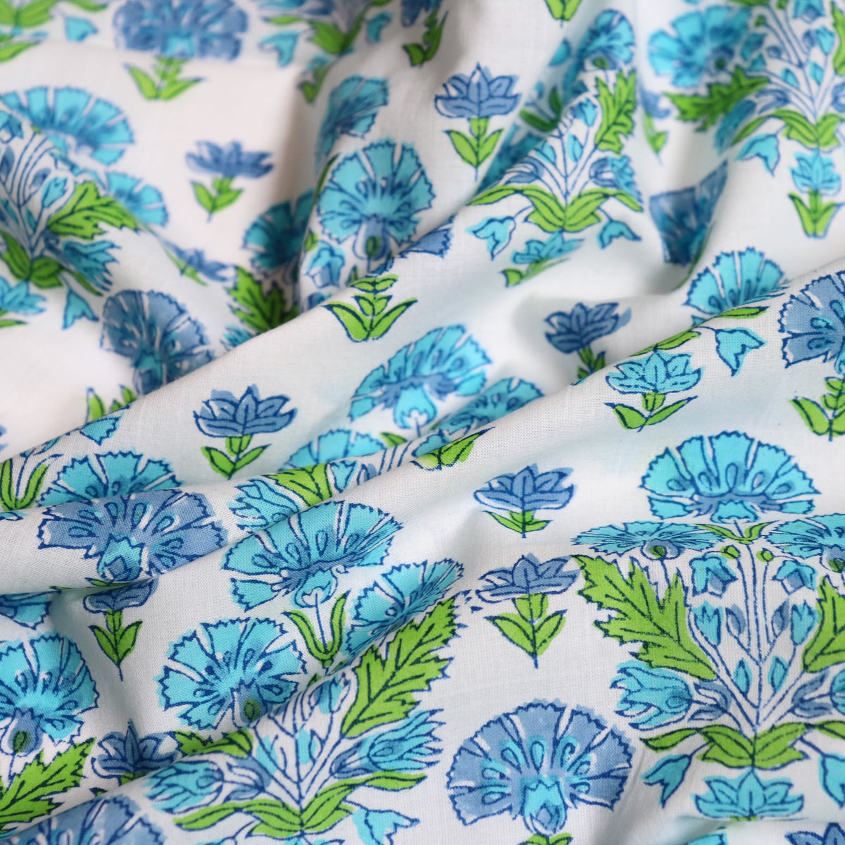 Carnation Block Print Cotton — Blue on White