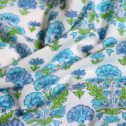 Carnation Block Print Cotton — Blue on White
