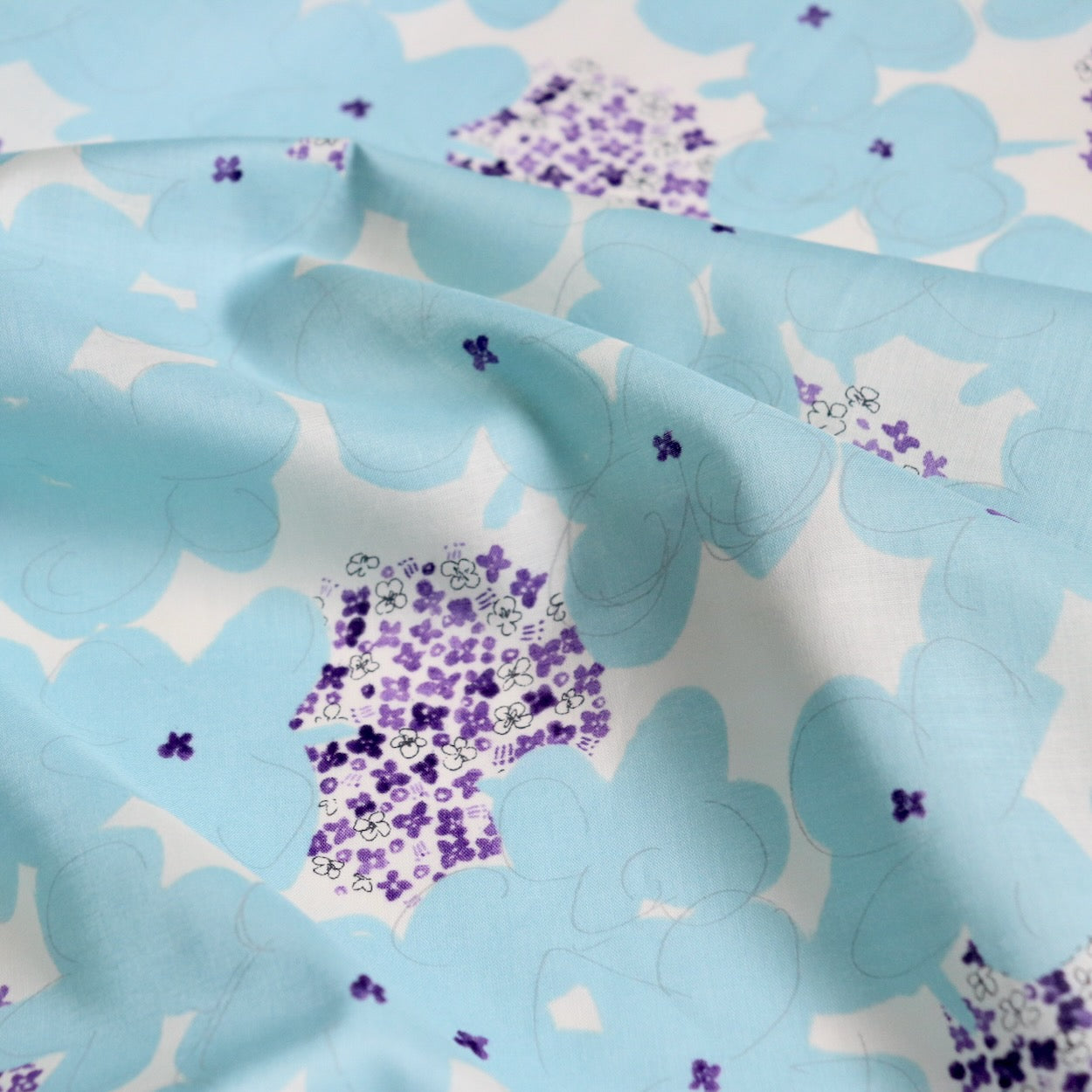 cotton lawn fabric Hokkoh made in Japan sky blue and purple floral print