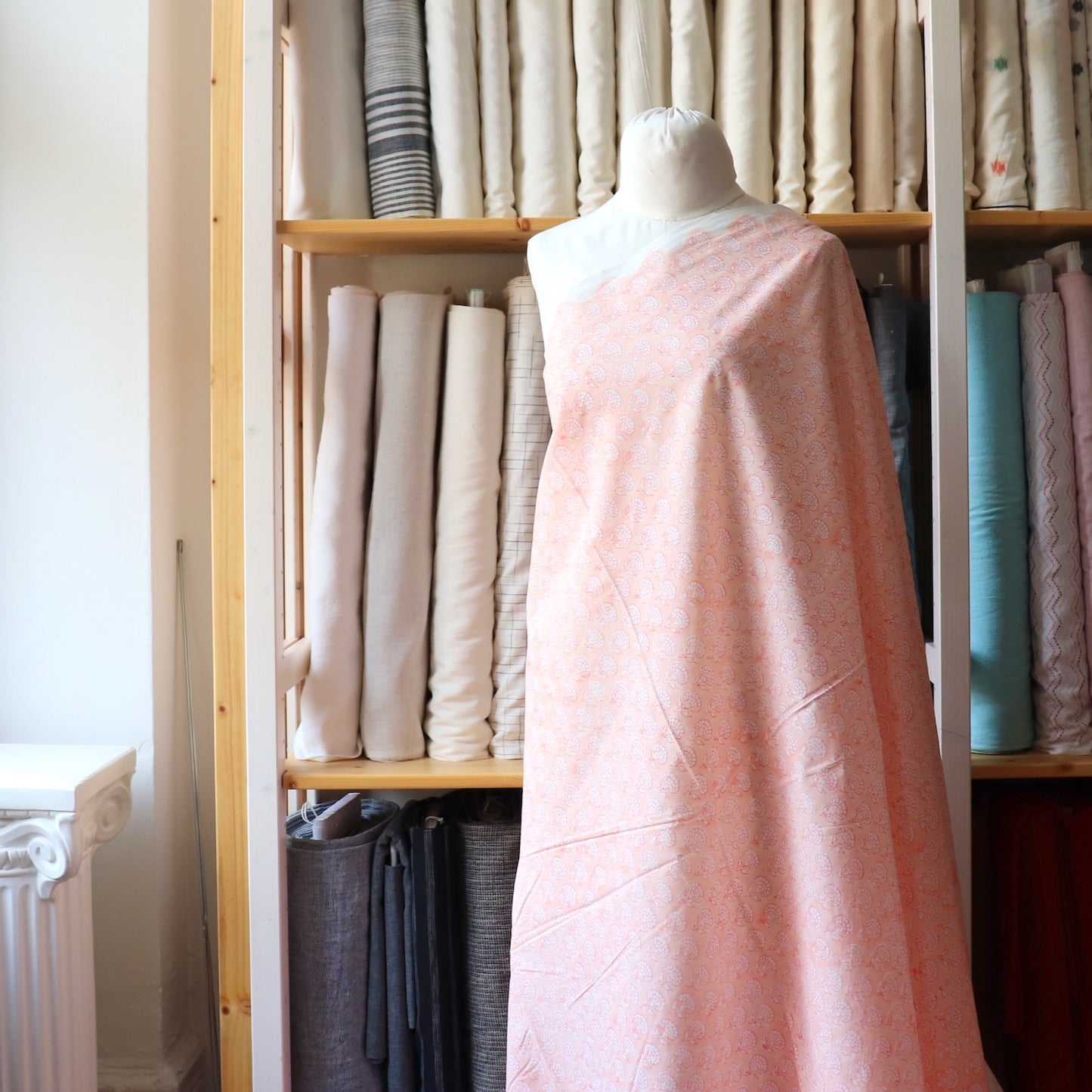 Pale Coral Block Print Cotton