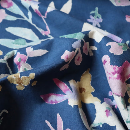 Watercolor Floral Linen Cotton — Blue