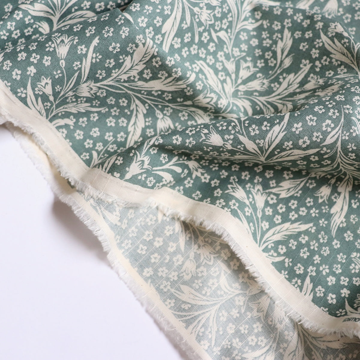 Swatch — Woodcut Floral Linen Cotton Dobby — Herb
