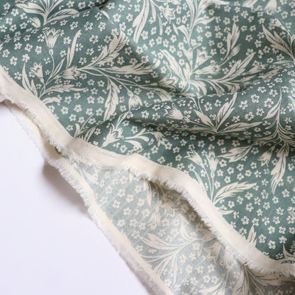 Woodcut Floral Linen Cotton Dobby — Herb