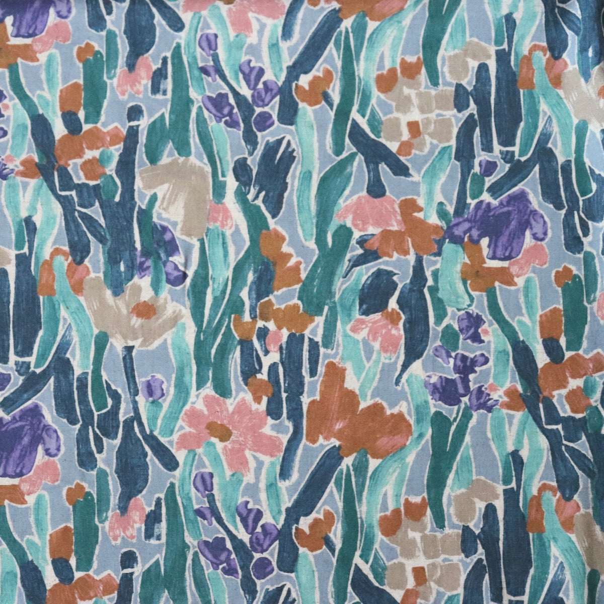 floral print linen cotton fabric cool green and pink Japanese dress material