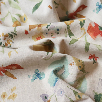 Watercolor Floral Linen Cotton — Natural