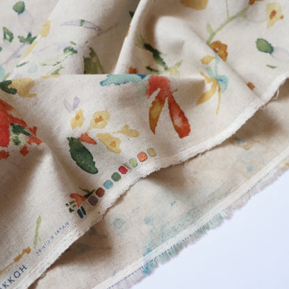 Watercolor Floral Linen Cotton — Natural