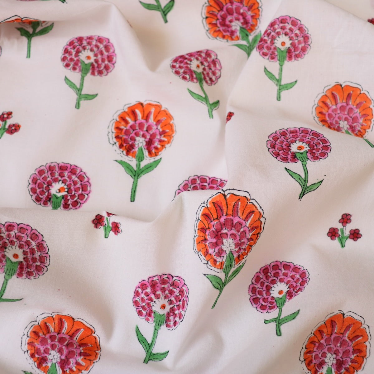 marigold print indian cotton fabric by the yard