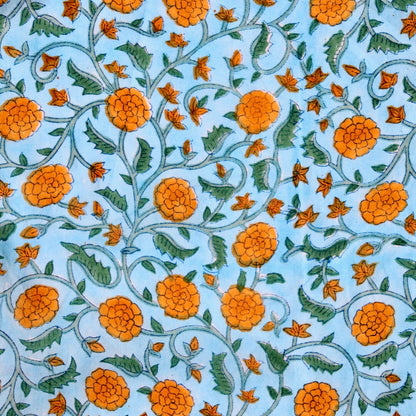 blue and yellow floral print fabric made in India 