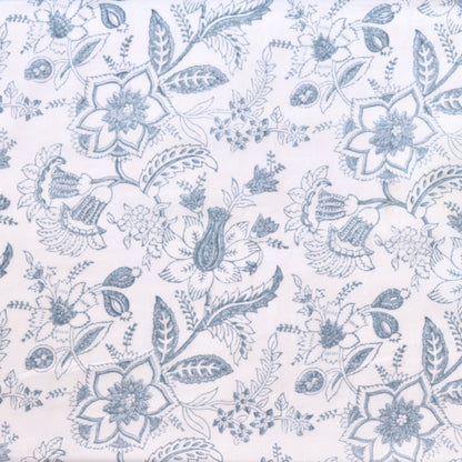 hand block floral print on soft white cotton for summer sewing