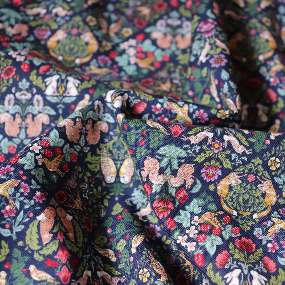 arts-and-crafts-style cotton floral print with tiny animals and birds william morris