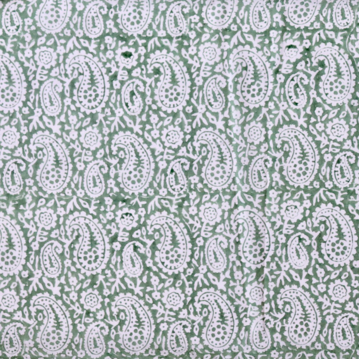 Moss Green Paisley Block Print Cotton