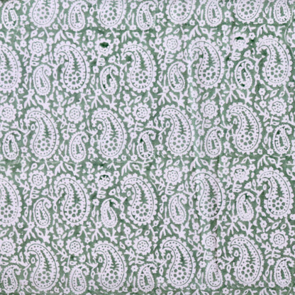 Moss Green Paisley Block Print Cotton