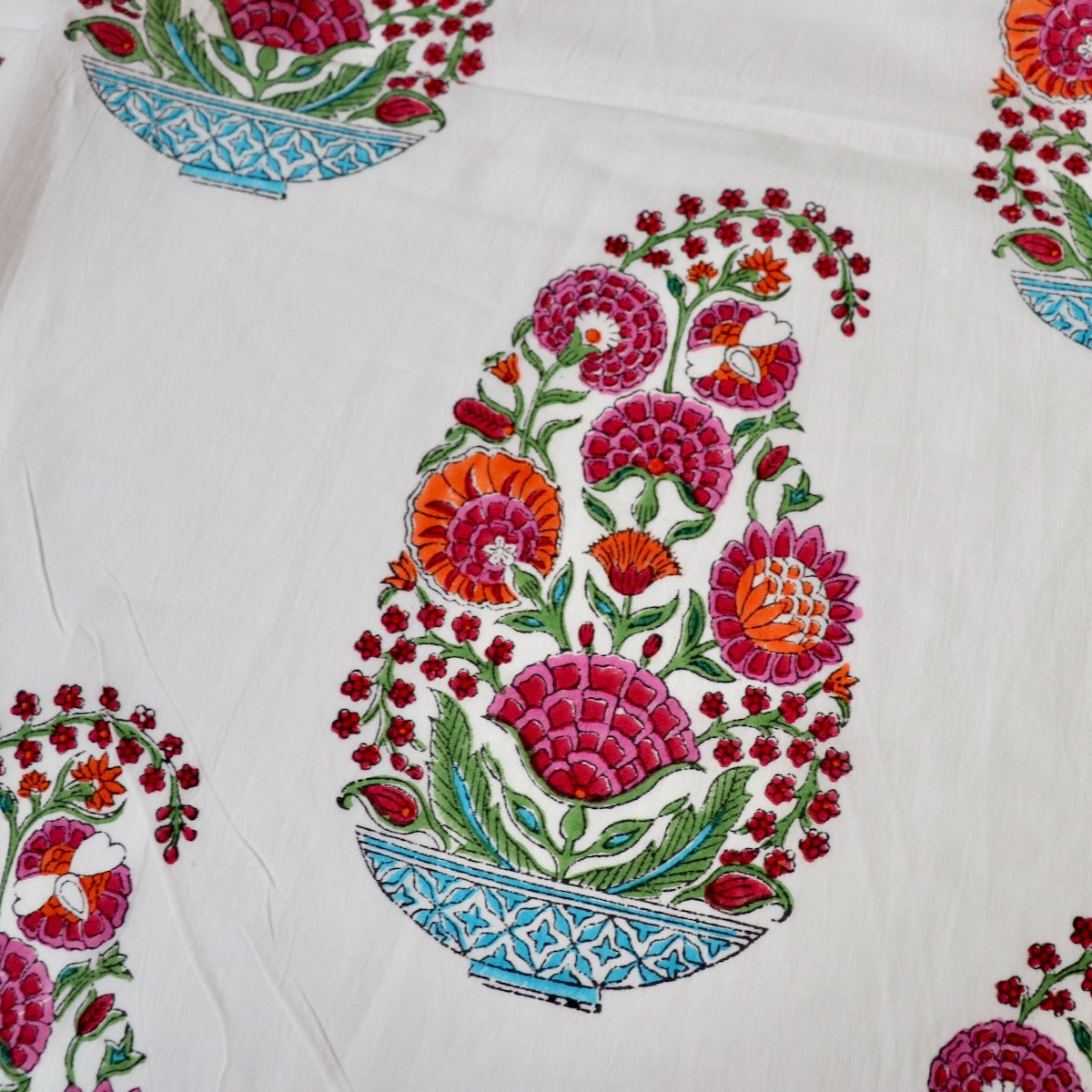 hand block printed cotton with colorful mughal buti design