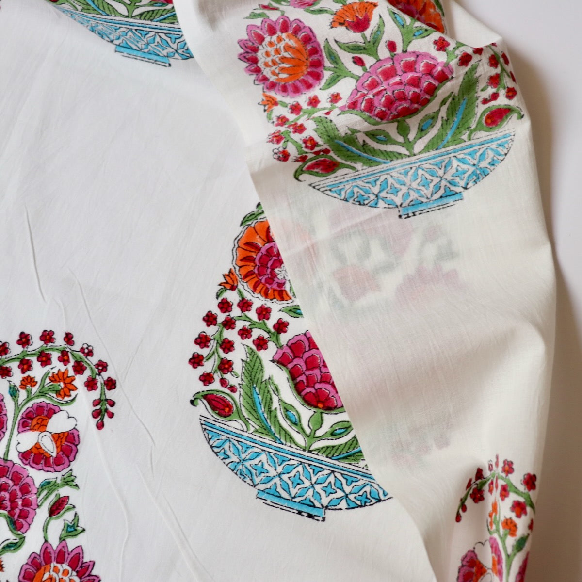 hand block printed cotton with colorful mughal buti design