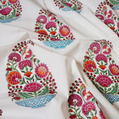 hand block printed cotton with colorful mughal buti design