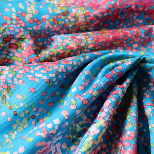 nani iro water fall silk cotton fabric turquoise and pink song of paradise