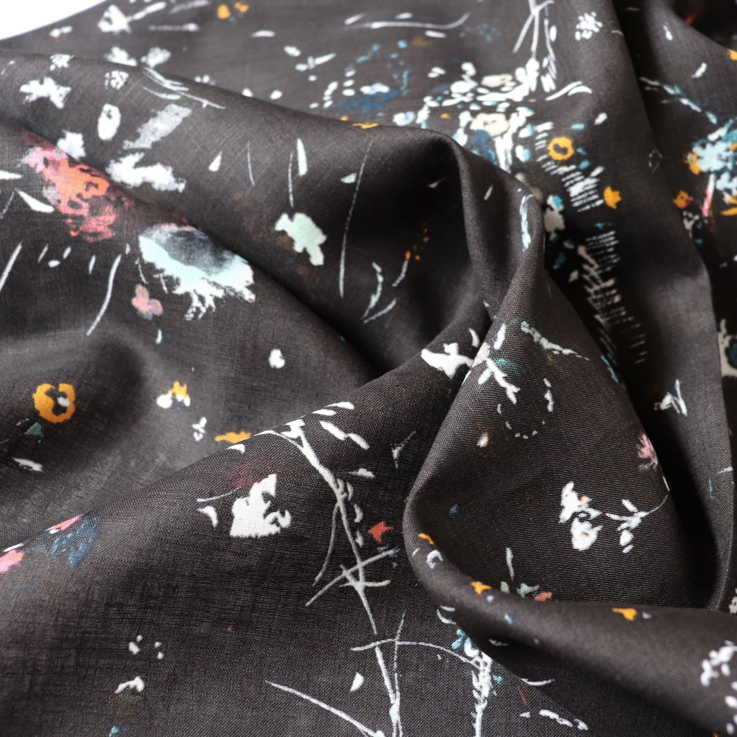 nani iro encounter black linen fabric floral print made in japan