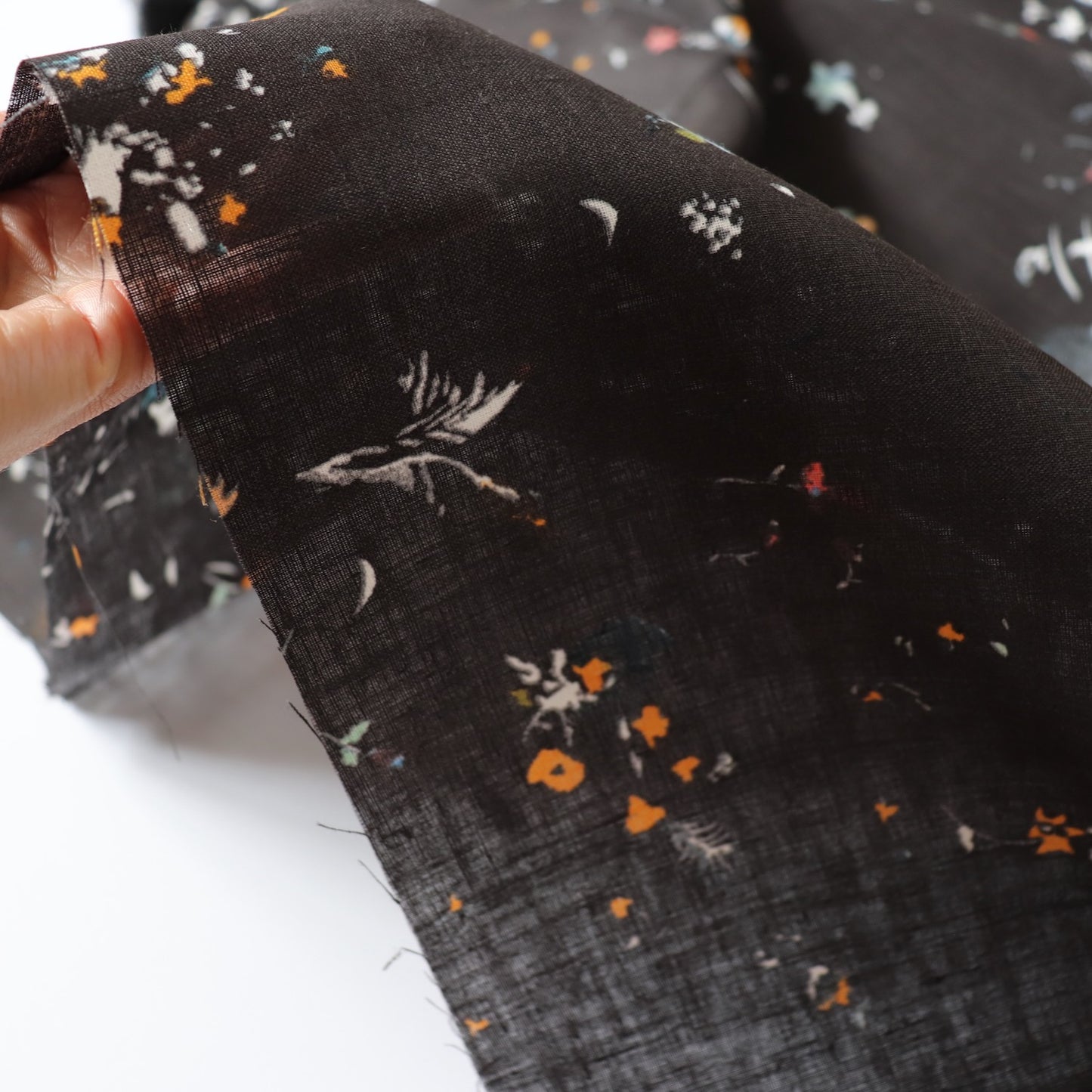 nani iro encounter black linen fabric floral print made in japan