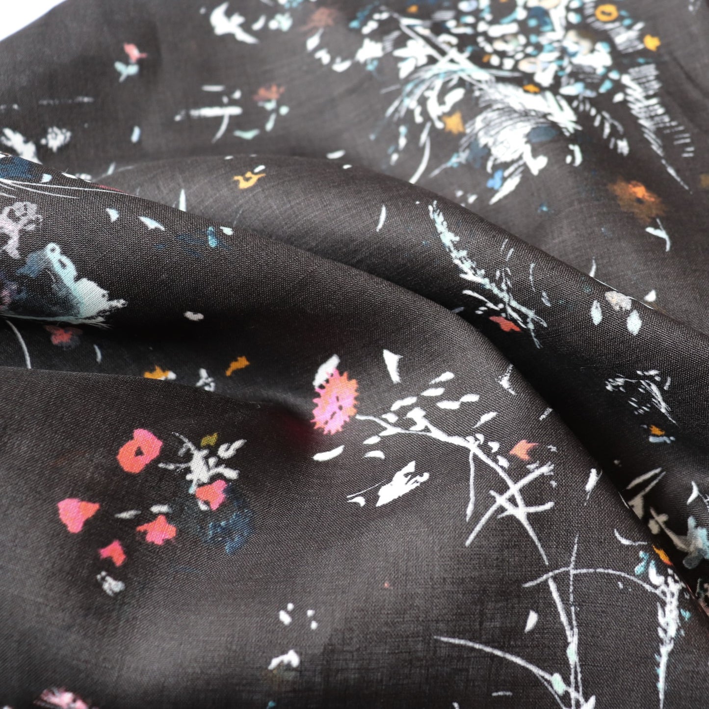 nani iro encounter black linen fabric floral print made in japan