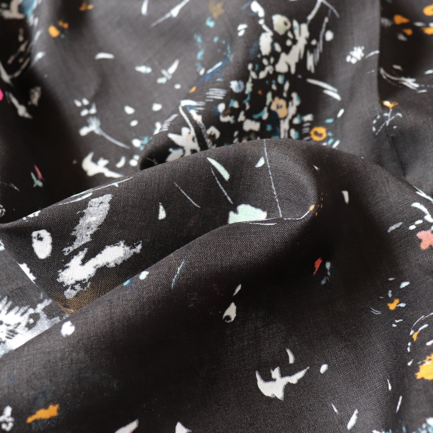 nani iro encounter black linen fabric floral print made in japan