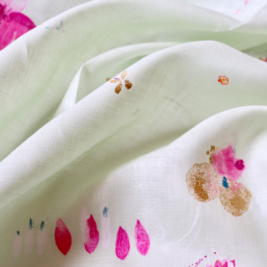 Nani Iro green linen fabric Hana no Toki Niwa clarity made in Japan floral print