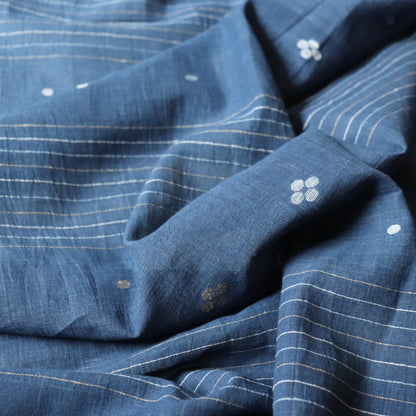 Dark Indigo Stripe Handloom Jamdani Cotton