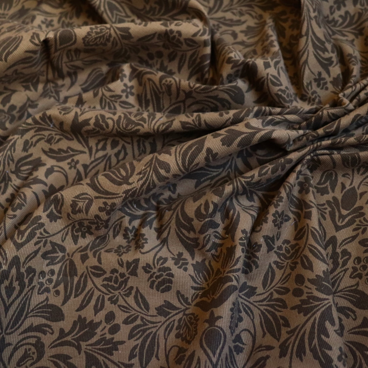 intricate floral printed cotton corduroy fabric from Japan monochromatic brown