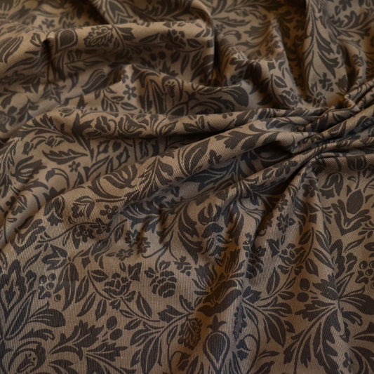 intricate floral printed cotton corduroy fabric from Japan monochromatic brown