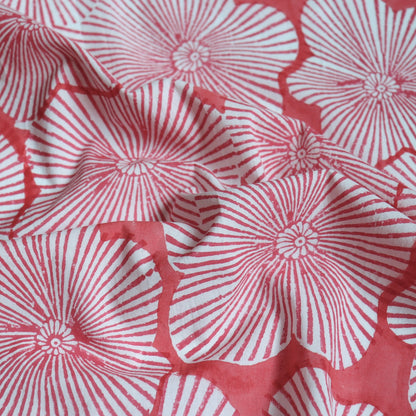 pink and white oversized floral print fabric hand block printed on soft cotton