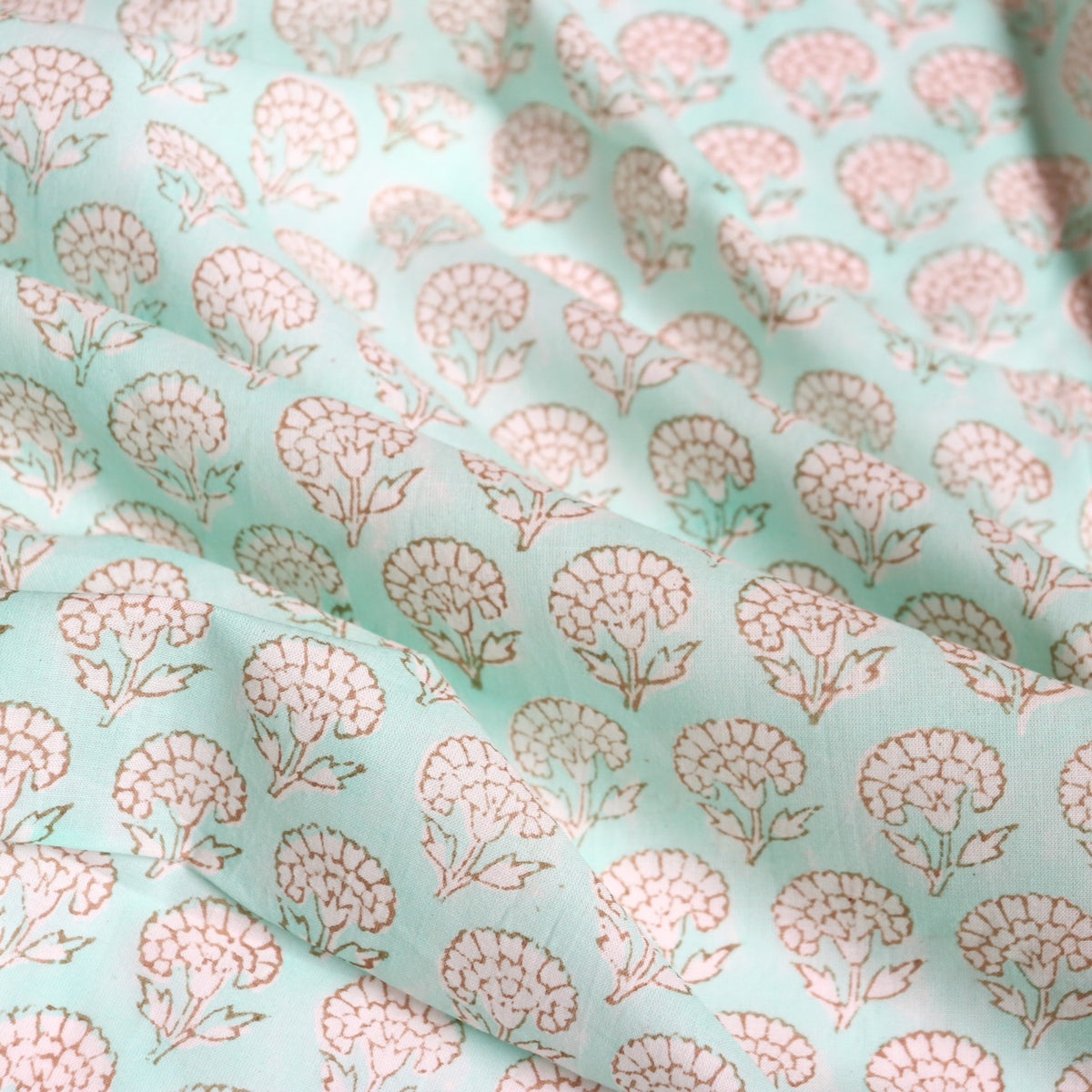 Aqua Mint Block Print Cotton
