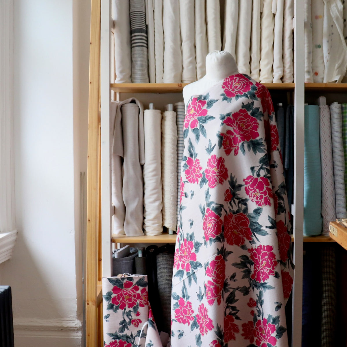 Peonies Cotton Dobby — Palest Pink