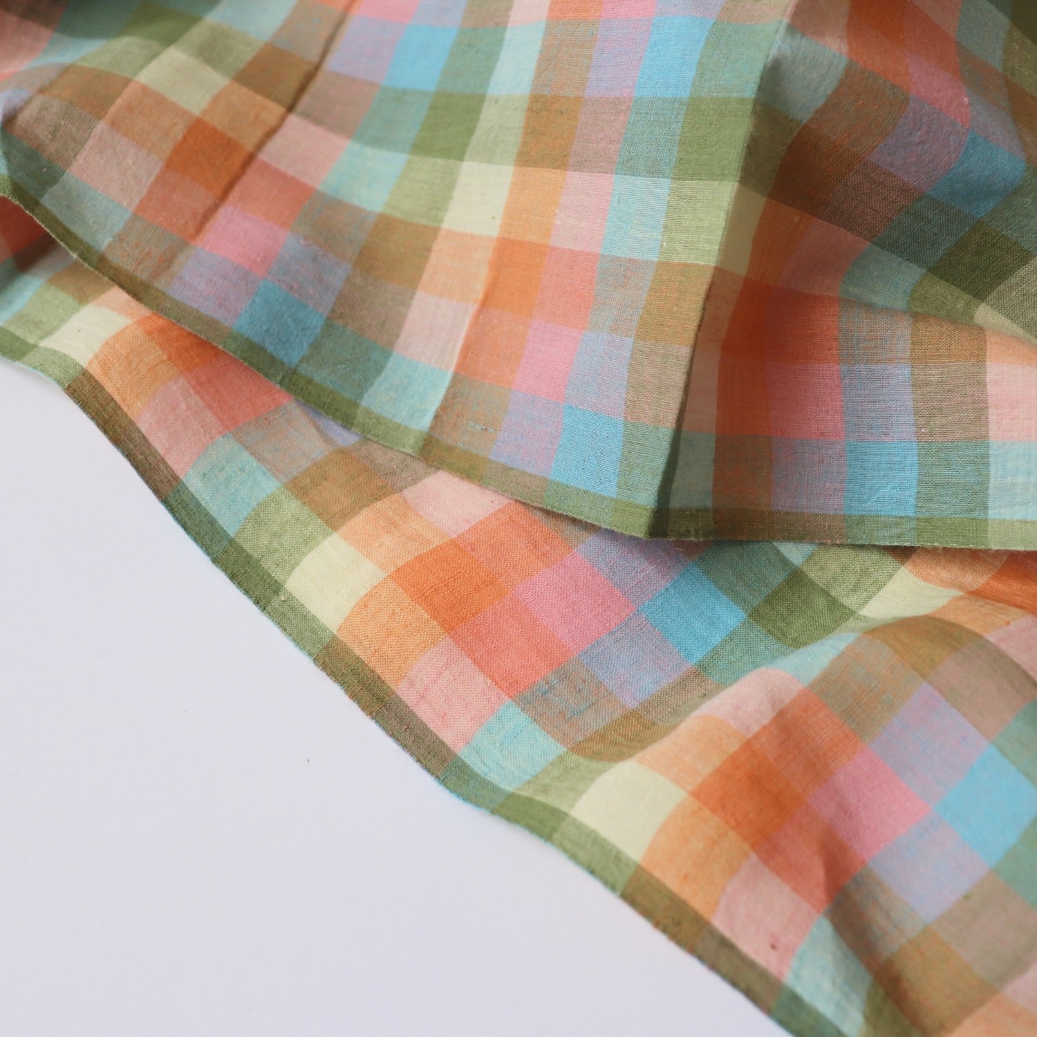 checked cotton fabric handwoven bright pastel colors for summer dressmaking