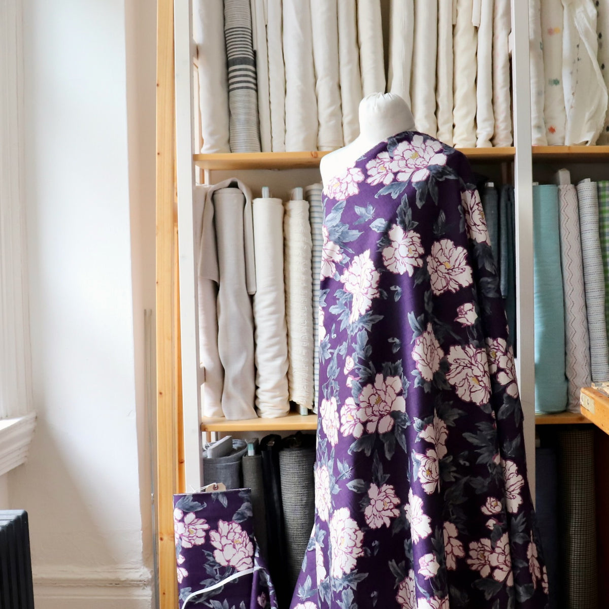 Peonies Cotton Dobby — Deep Purple