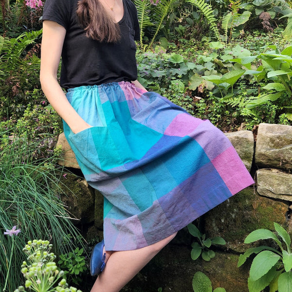 peppermint pocket skirt sewn with cotton fabric in rainbow colors