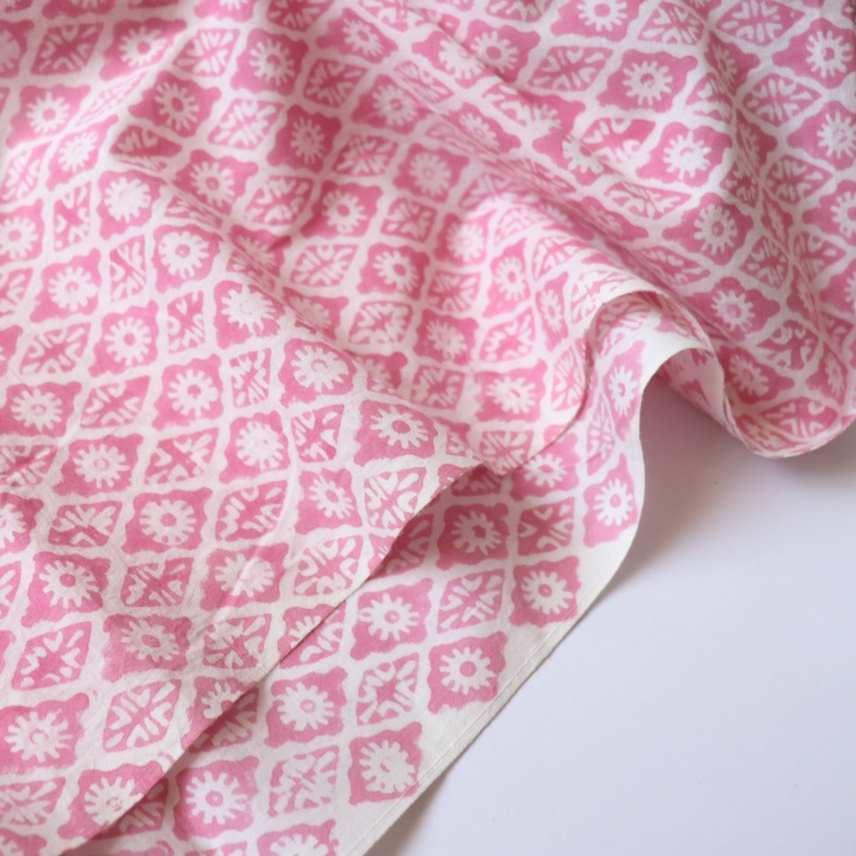 Lozenge Block Print Cotton — Pink