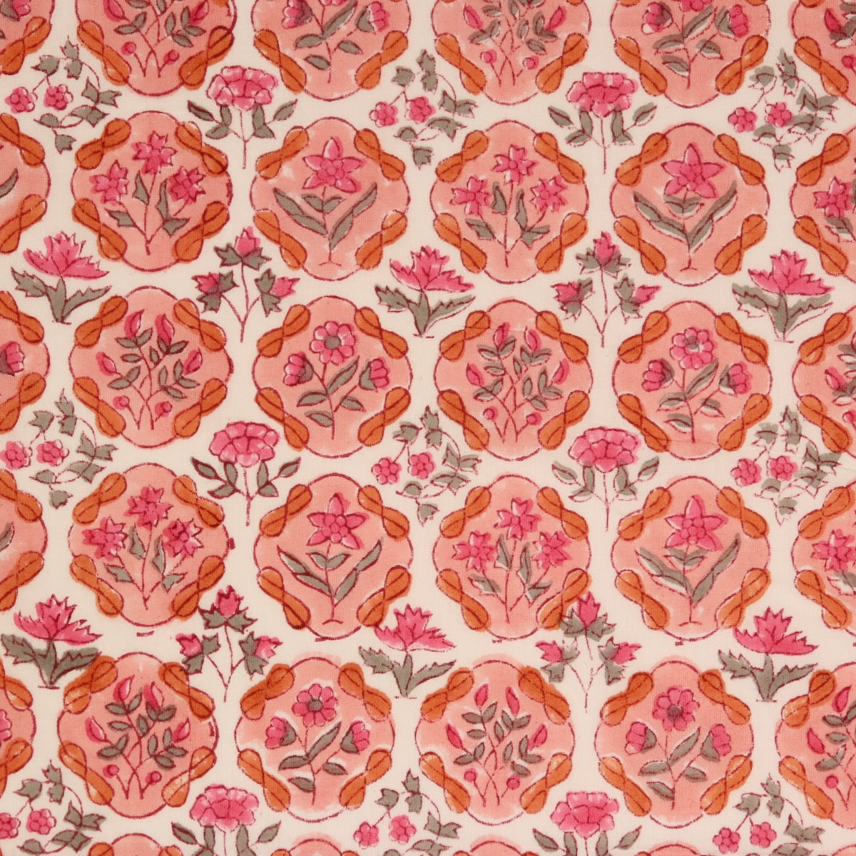 indian block print floral fabric coral pink cotton