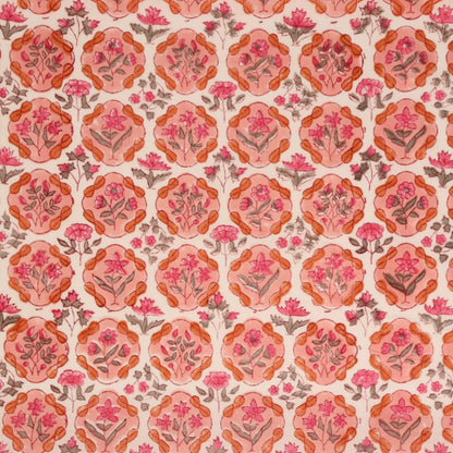 indian block print floral fabric coral pink cotton