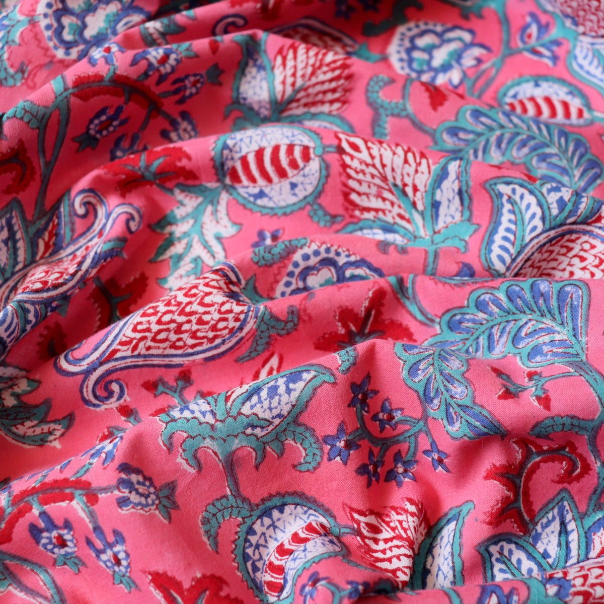 Jewelled Pink Block Print Cotton