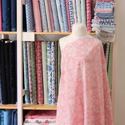 Lush Pink Floral Block Print Cotton