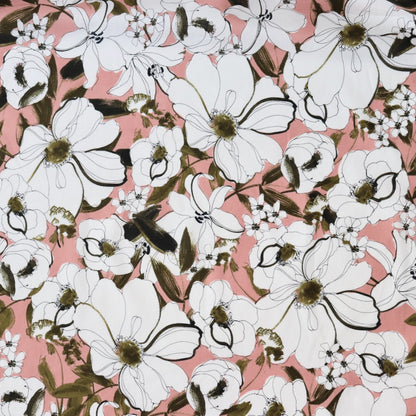 pink and white floral print cotton lawn fabric made by Hokkoh Japan ink painting style
