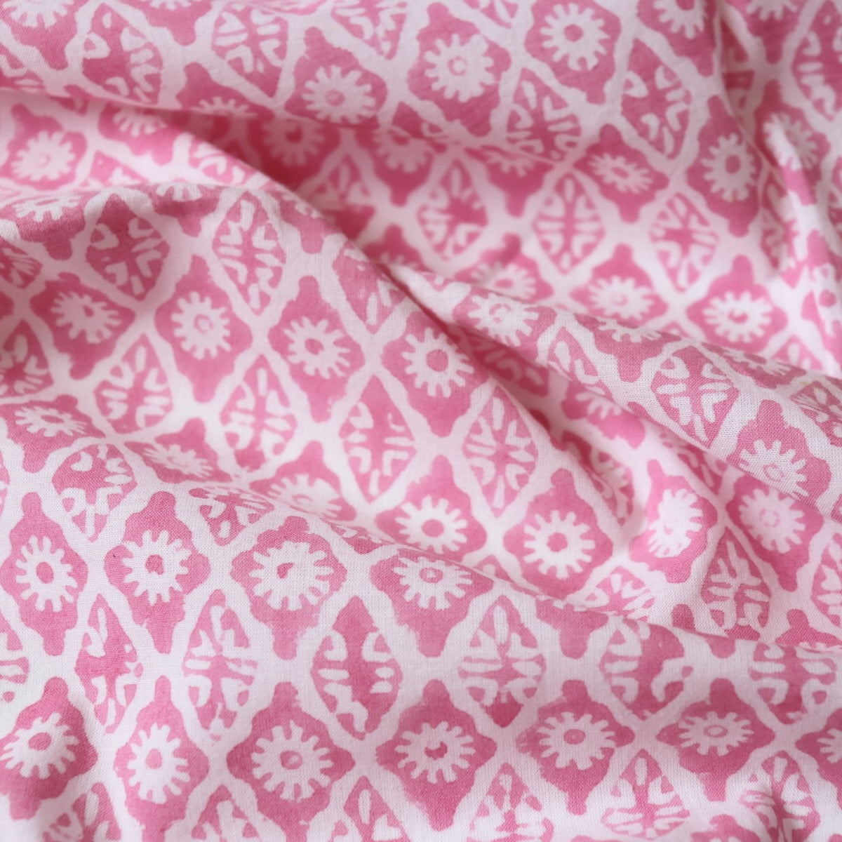 Lozenge Block Print Cotton — Pink