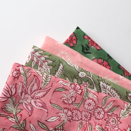 Fat Quarter Bundle — Pink + Green Block Prints