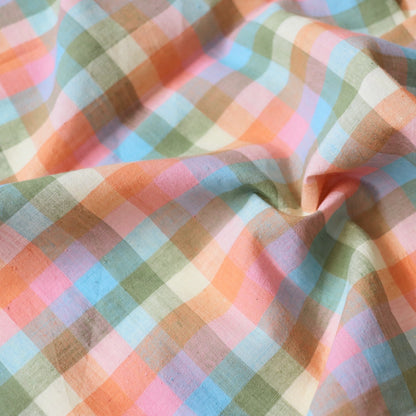 checked cotton fabric handwoven bright pastel colors for summer dressmaking