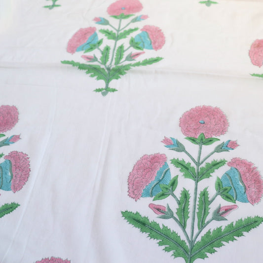 large Indian floral hand block print cotton fabric by the yard