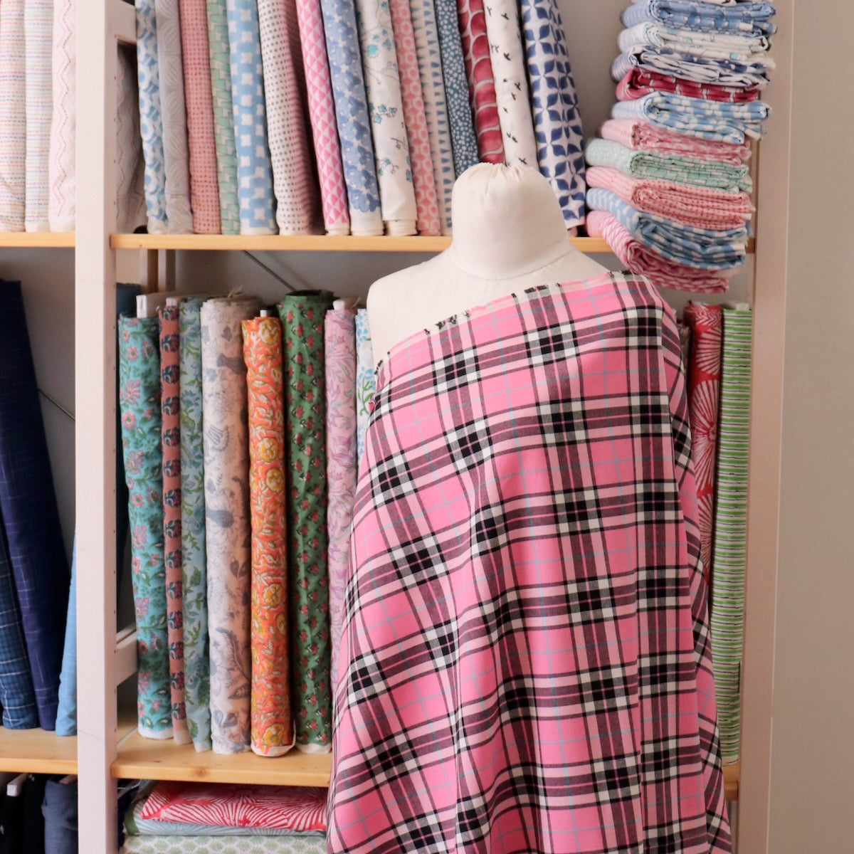 Bold Plaid Cotton — Bubble Gum Pink