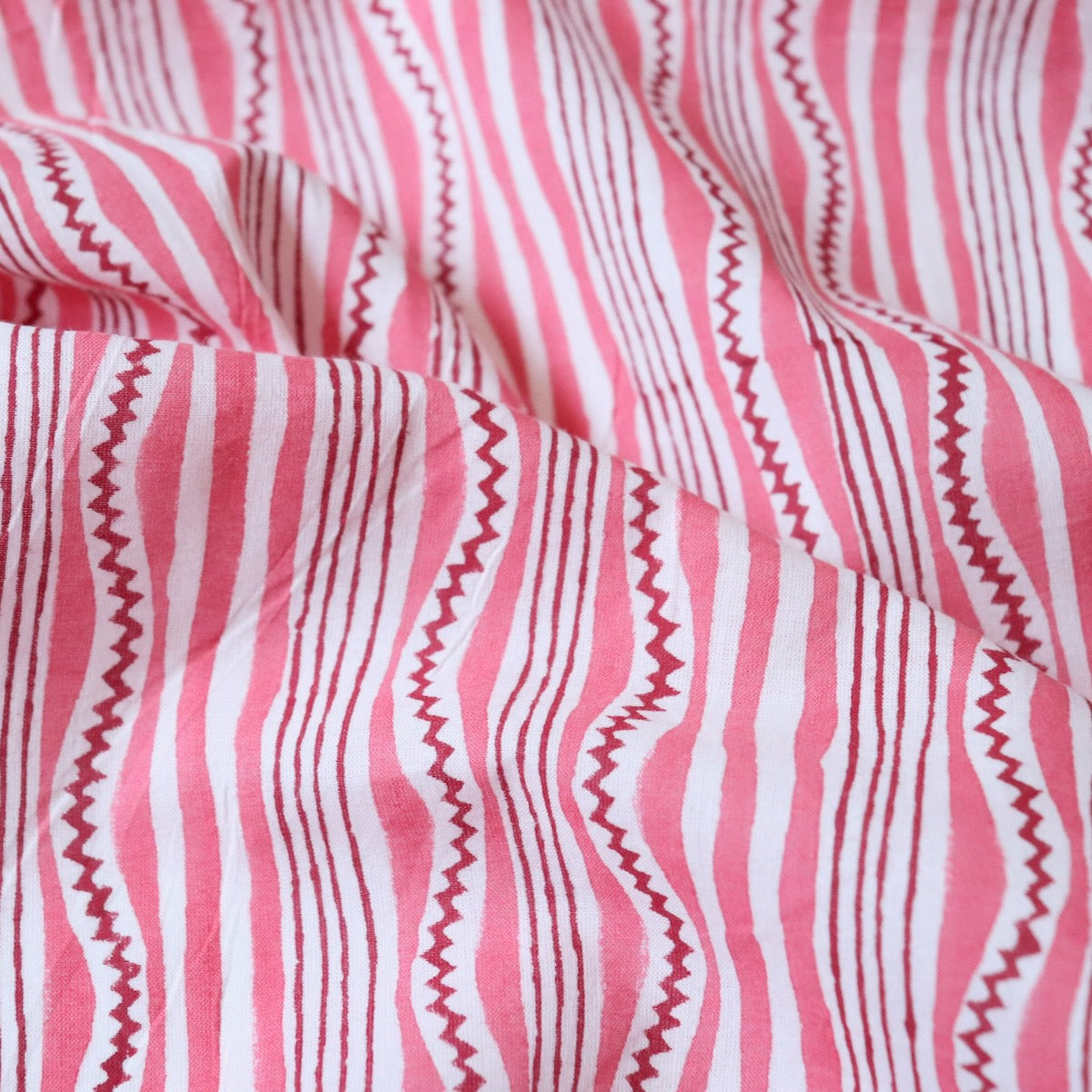 Swatch — Pinked Stripe Block Print Cotton