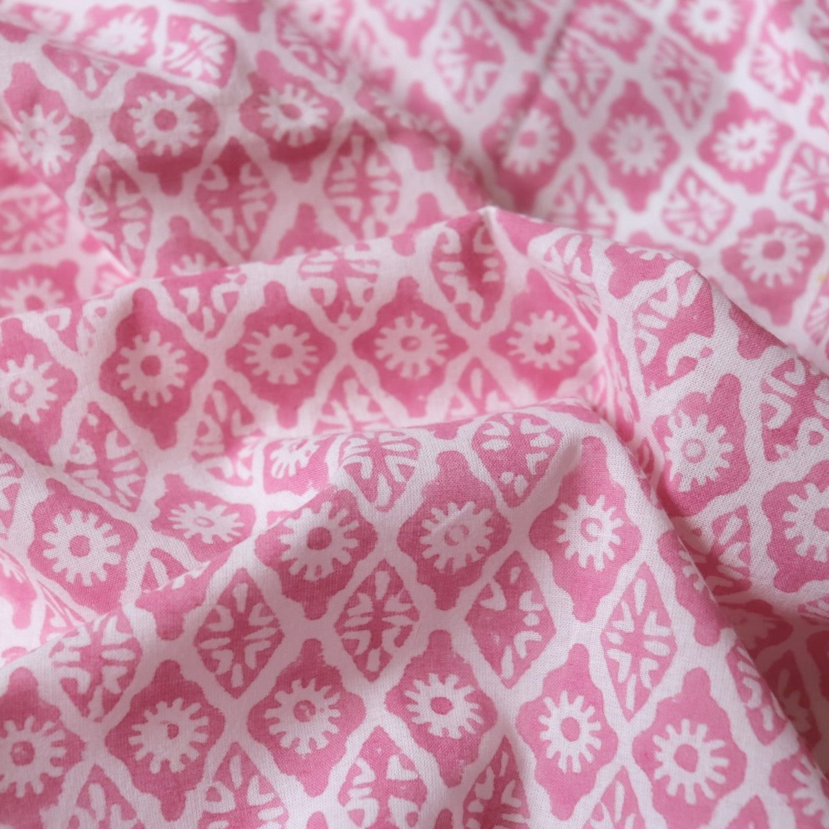 Lozenge Block Print Cotton — Pink